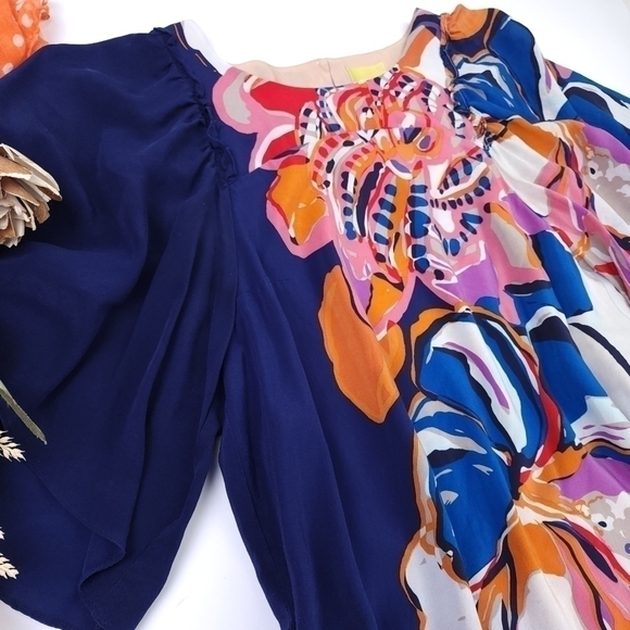 Maeve Anthropologie Blue Pink Orange Floral Silk Dress Sz S - Picture 7 of 16